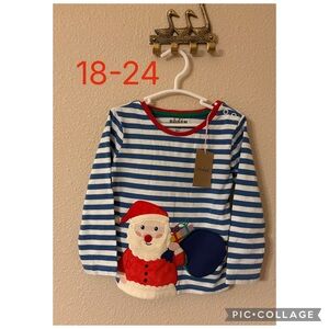 Baby Boden Striped Santa Long Sleeve Shirt